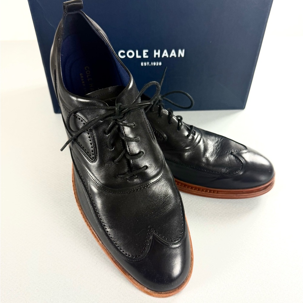 Men's Cole Haan Black Leather Derbys Oxfords with Brown Soles Size 11 M NIB - Picture 2 of 8